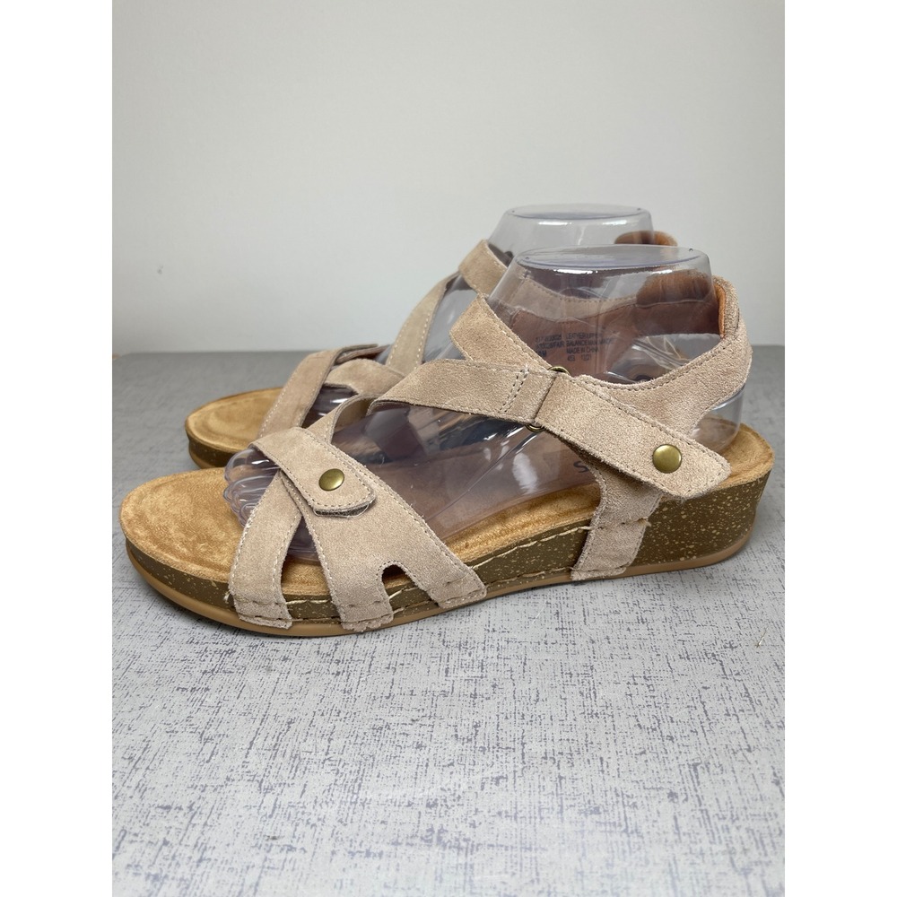 White Mountain Footbeds Fair Taupe Leather Suede Wedge Sandals Womens 10M